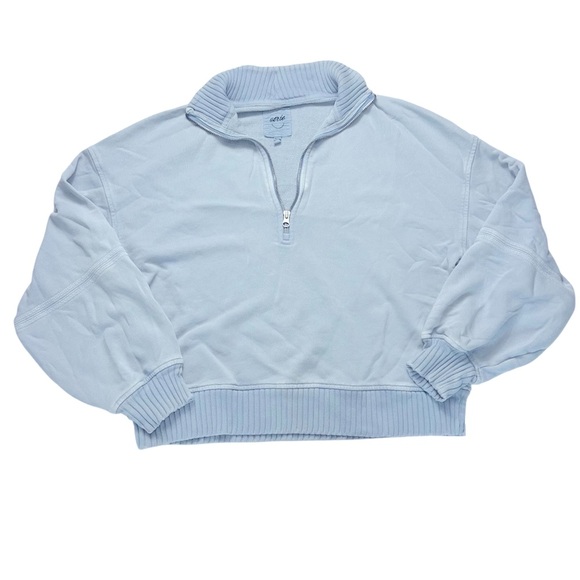 Aerie Ribbed Quarter Zip Pullover XS Blue Oversized Cozy Fit - Picture 1 of 12